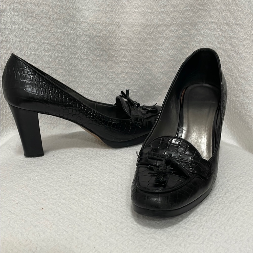 Ann Taylor Black Croc-Embossed Heels